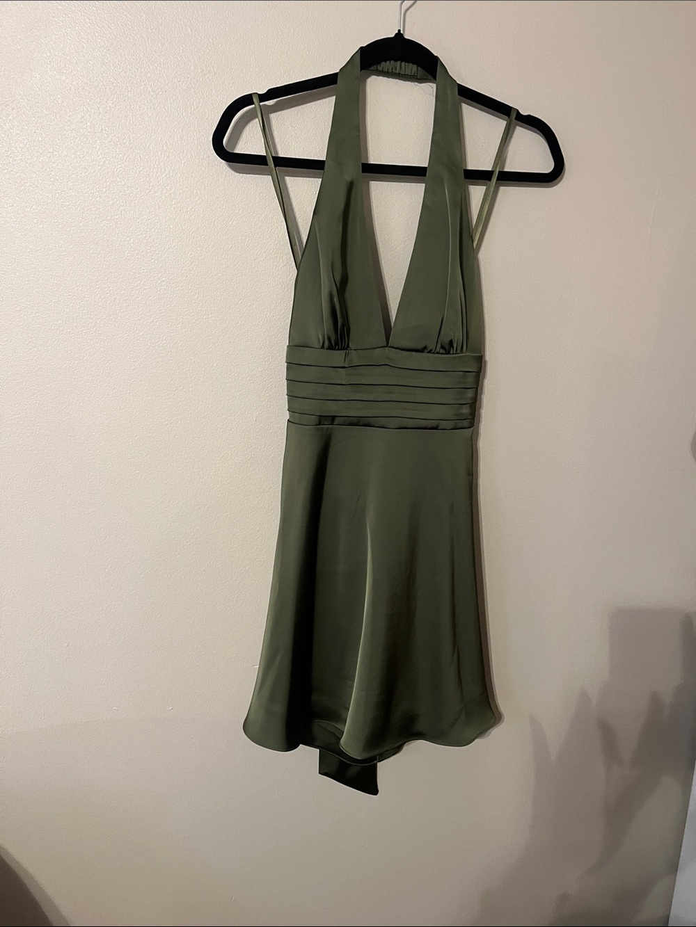 Olive Green Halter V-Neck Cocktail Dress